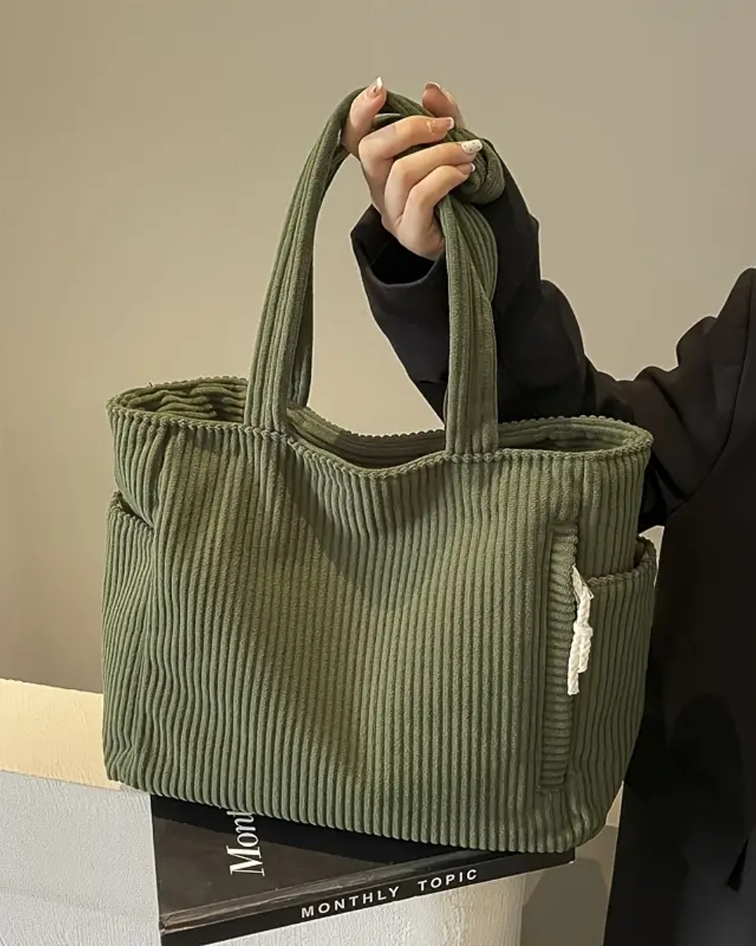Tilda | Ribbed Tote Bag with Drawstring Detail (50% OFF)