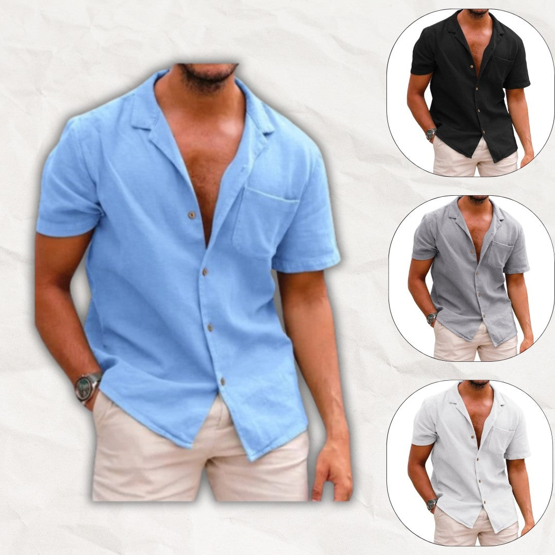 Men short sleeve linen shirt