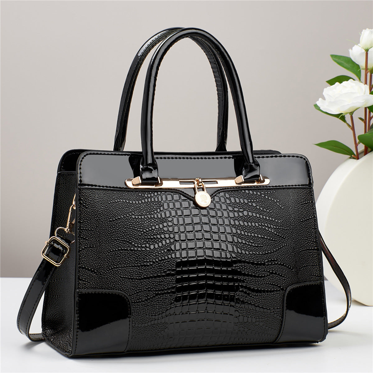 2025 Solène™ Luxury Crocodile-Embossed PU Leather Handbag