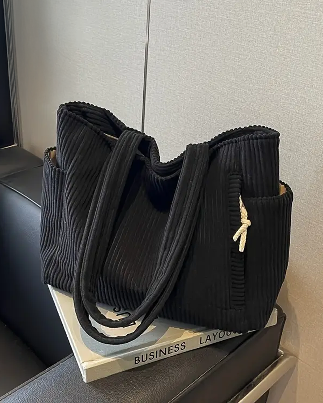 Tilda | Ribbed Tote Bag with Drawstring Detail (50% OFF)
