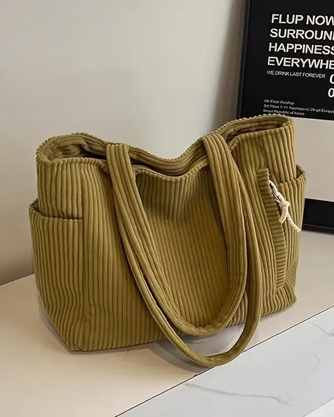 Tilda | Ribbed Tote Bag with Drawstring Detail (50% OFF)