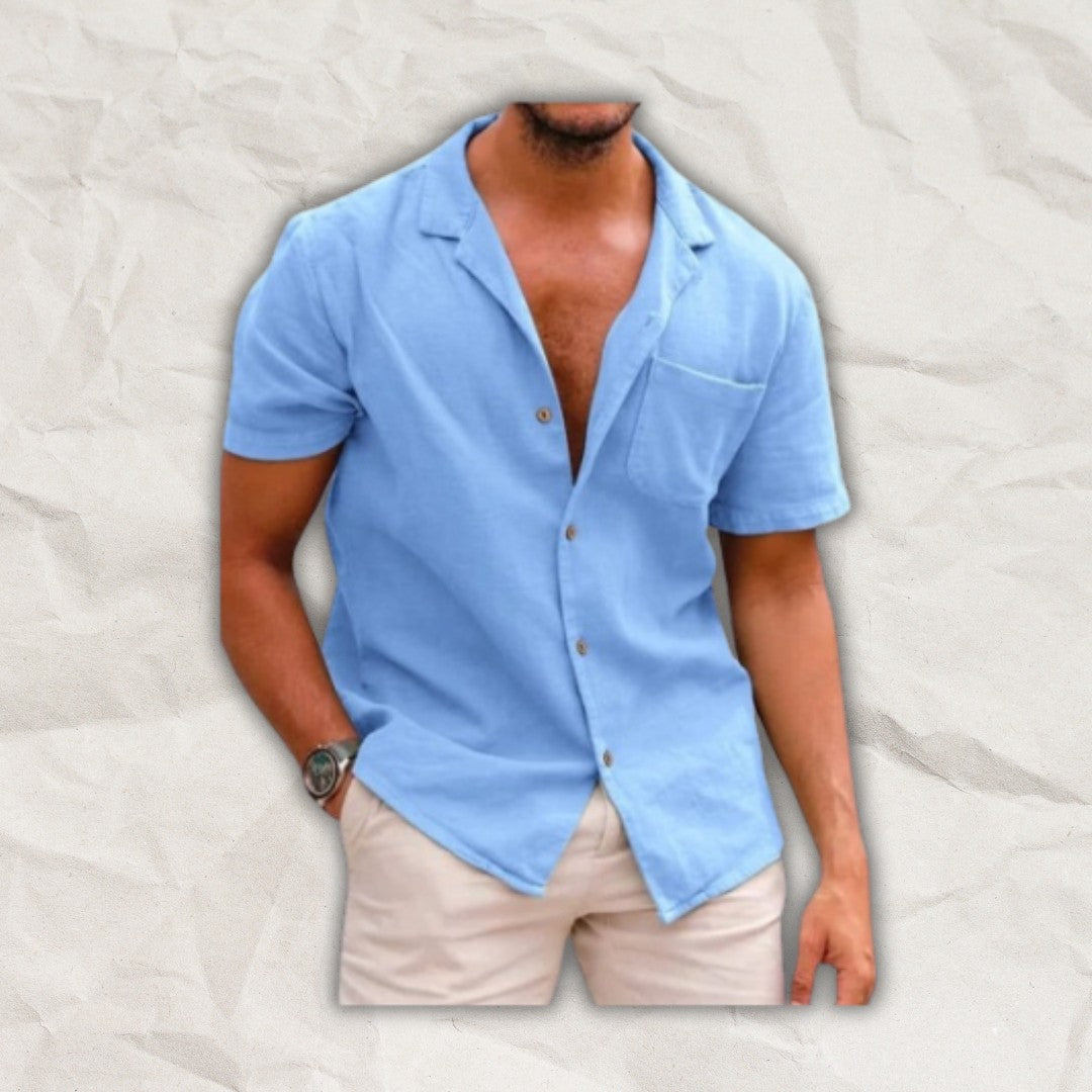 Men short sleeve linen shirt