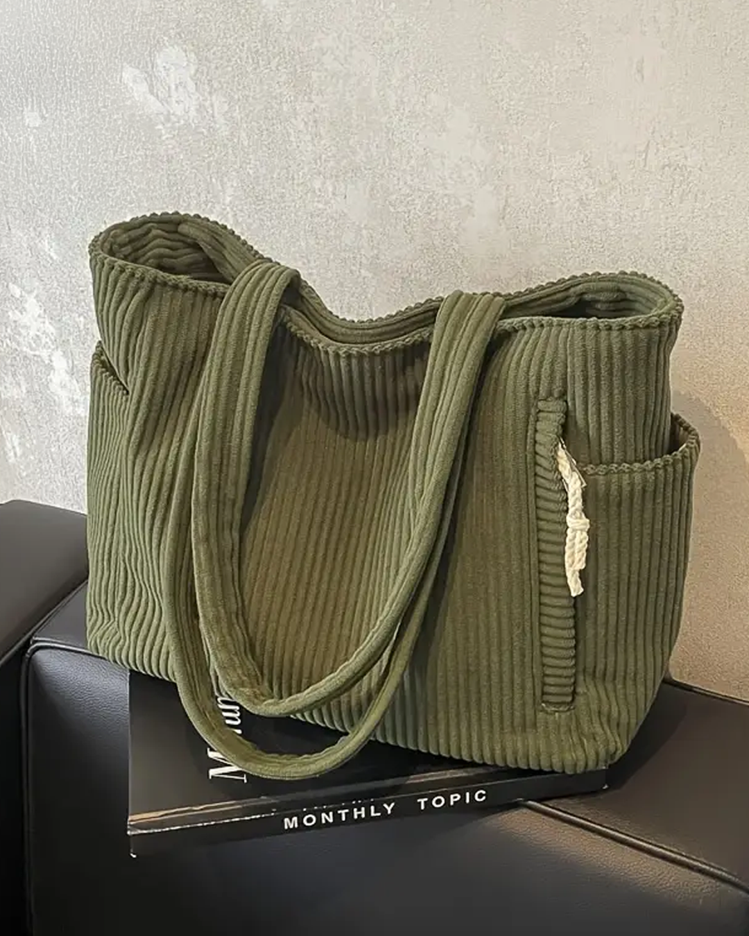 Tilda | Ribbed Tote Bag with Drawstring Detail (50% OFF)