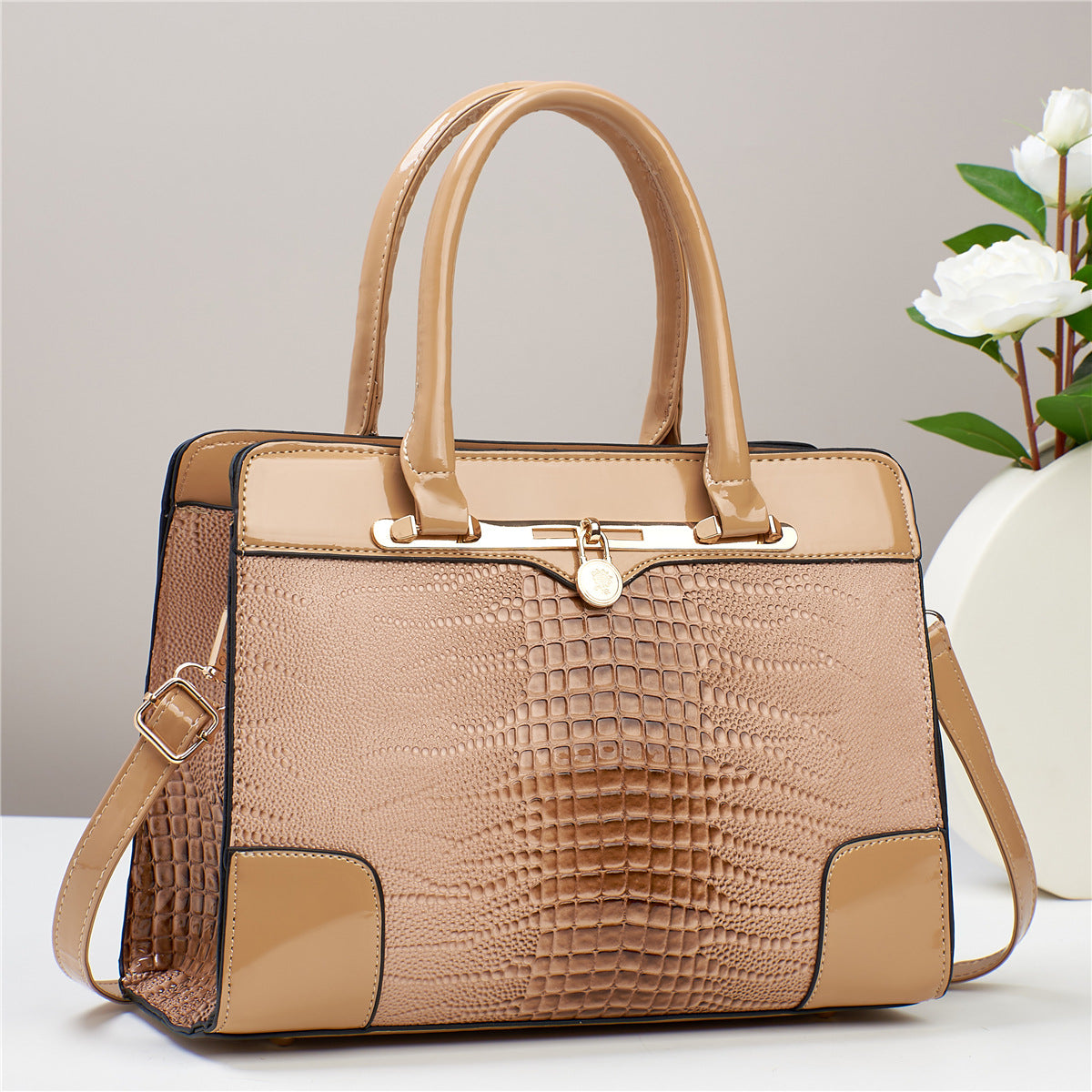 2025 Solène™ Luxury Crocodile-Embossed PU Leather Handbag
