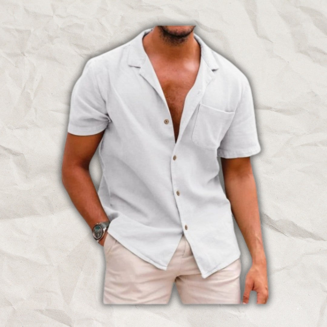 Men short sleeve linen shirt