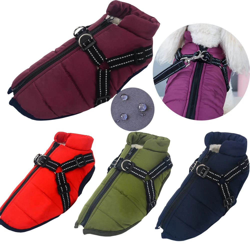 Waterproof Pet Dog Jacket with Harness