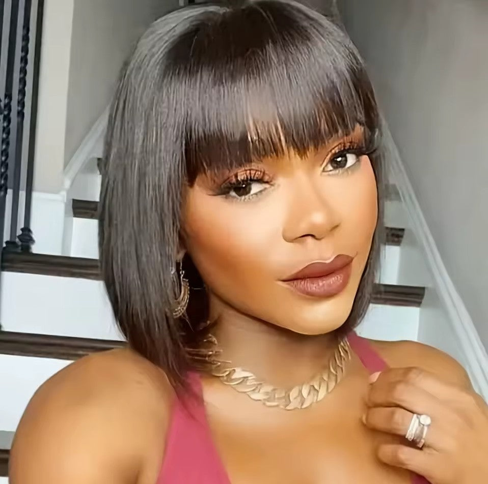 100% Human Straight Hair Short Bob Wig