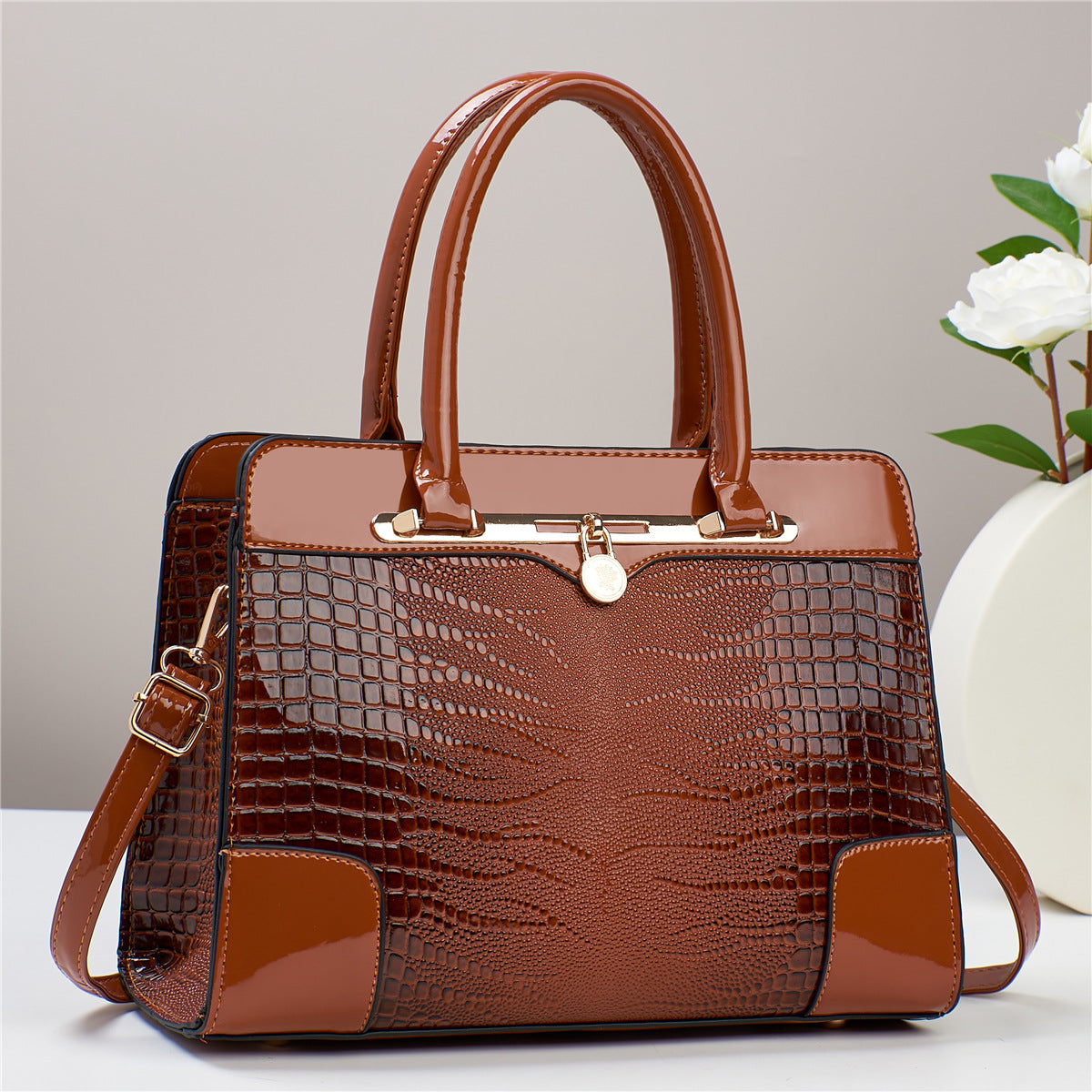 2025 Solène™ Luxury Crocodile-Embossed PU Leather Handbag