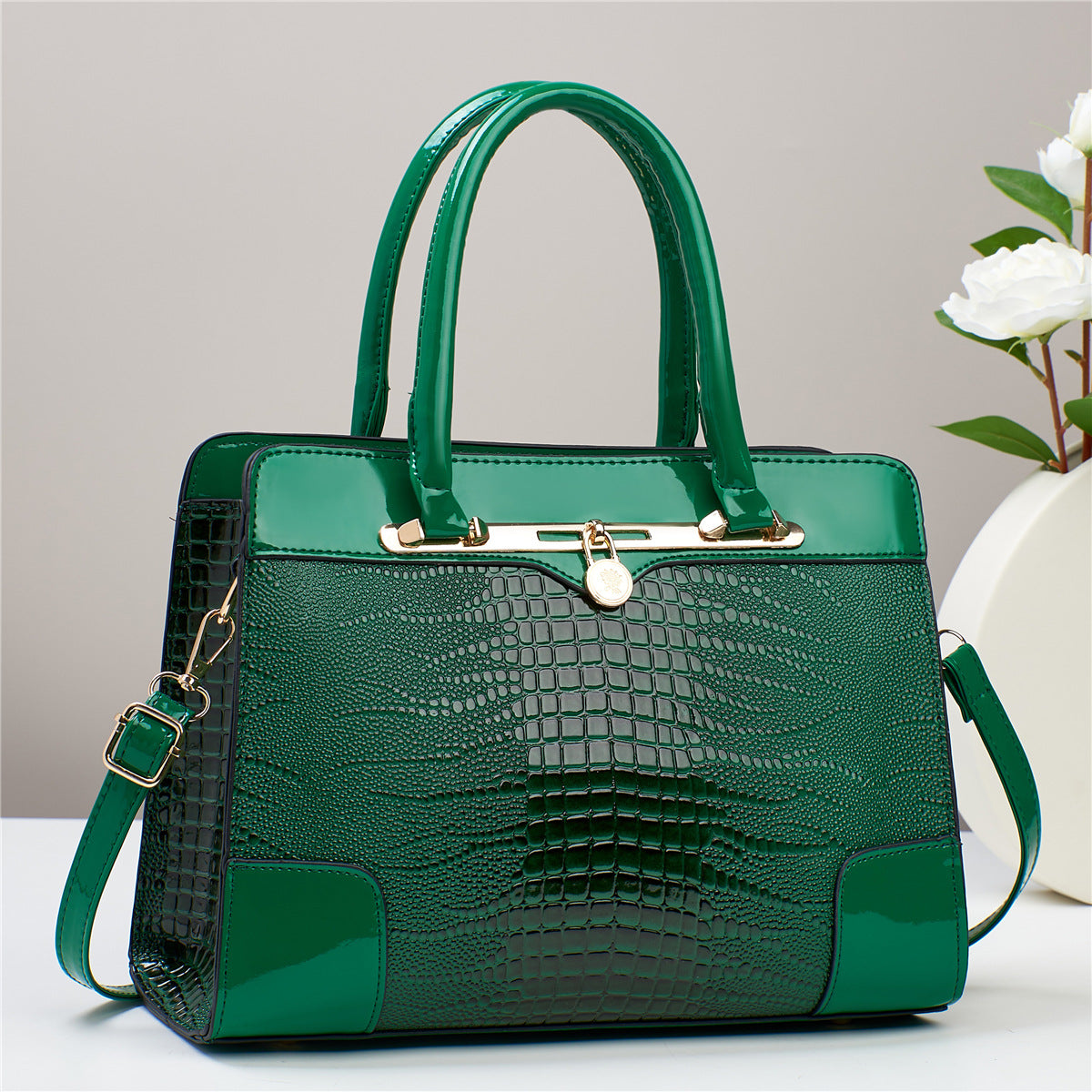 2025 Solène™ Luxury Crocodile-Embossed PU Leather Handbag
